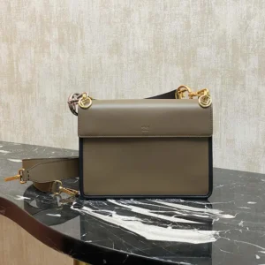 Fendi Women KAN I F Small Gray Leather Mini-Bag in Calf