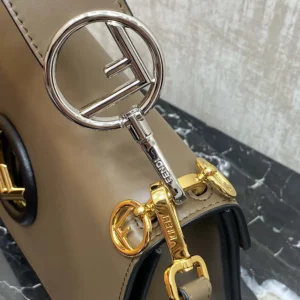 Fendi Women KAN I F Small Gray Leather Mini-Bag in Calf