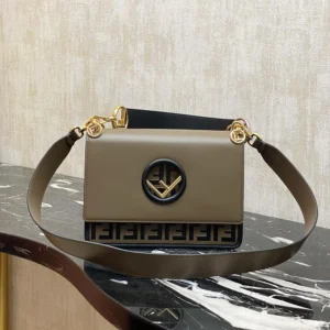 Fendi Women KAN I F Small Gray Leather Mini-Bag in Calf