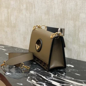 Fendi Women KAN I F Small Gray Leather Mini-Bag in Calf