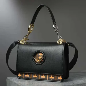 Fendi Women Kan I F Leather Bag in Calfskin Leather-Black