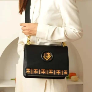 Fendi Women Kan I F Leather Bag in Calfskin Leather-Black