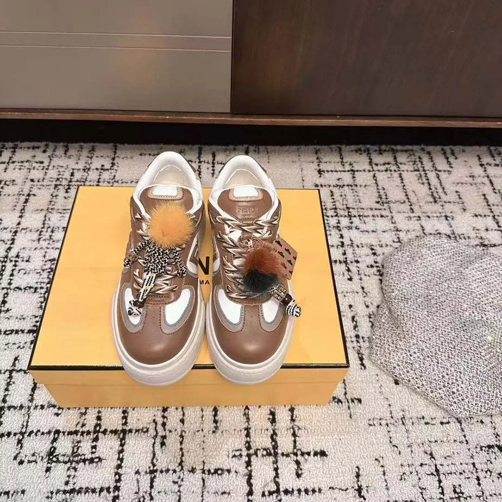 Fendi Women Match Brown Leather Platform Low-Tops With Charm 2 Fendi Women Match Brown Leather Platform Low-Tops With Charm