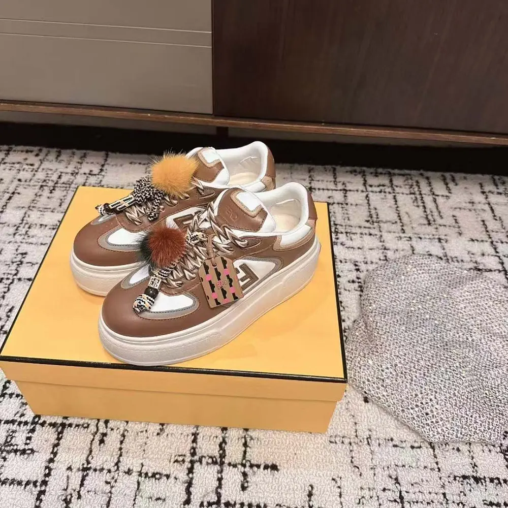 Fendi Women Match Brown Leather Platform Low-Tops With Charm 3 Fendi Women Match Brown Leather Platform Low-Tops With Charm