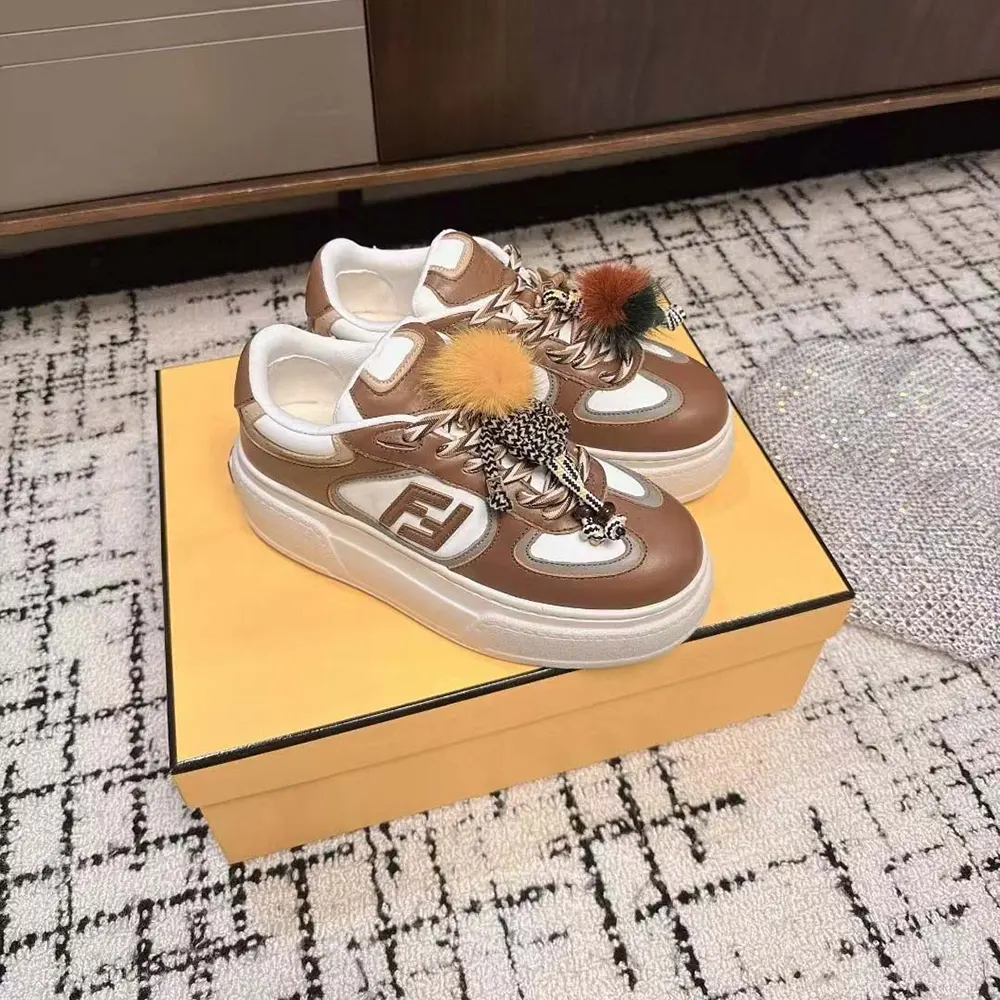 Fendi Women Match Brown Leather Platform Low-Tops With Charm 4 Fendi Women Match Brown Leather Platform Low-Tops With Charm