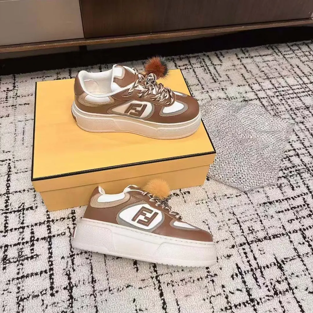 Fendi Women Match Brown Leather Platform Low-Tops With Charm 6 Fendi Women Match Brown Leather Platform Low-Tops With Charm