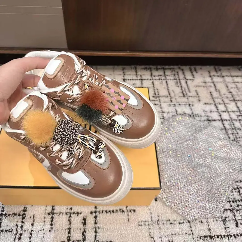 Fendi Women Match Brown Leather Platform Low-Tops With Charm 7 Fendi Women Match Brown Leather Platform Low-Tops With Charm