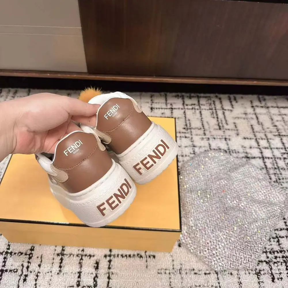 Fendi Women Match Brown Leather Platform Low-Tops With Charm 8 Fendi Women Match Brown Leather Platform Low-Tops With Charm