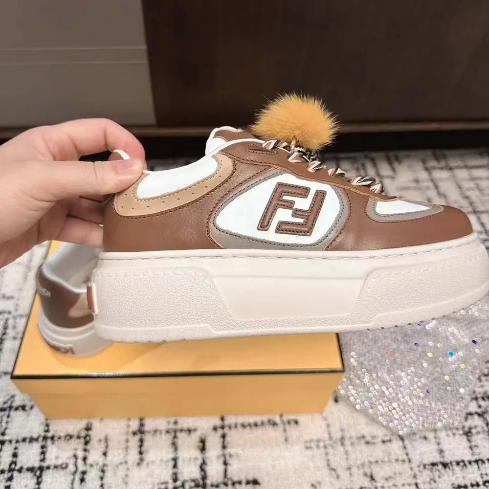 Fendi Women Match Brown Leather Platform Low-Tops With Charm 9 Fendi Women Match Brown Leather Platform Low-Tops With Charm