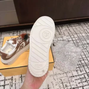 Fendi Women Match Brown Leather Platform Low-Tops With Charm