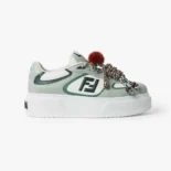 Fendi Women Match Low Top Platform Shoes In Green Leather With Charm