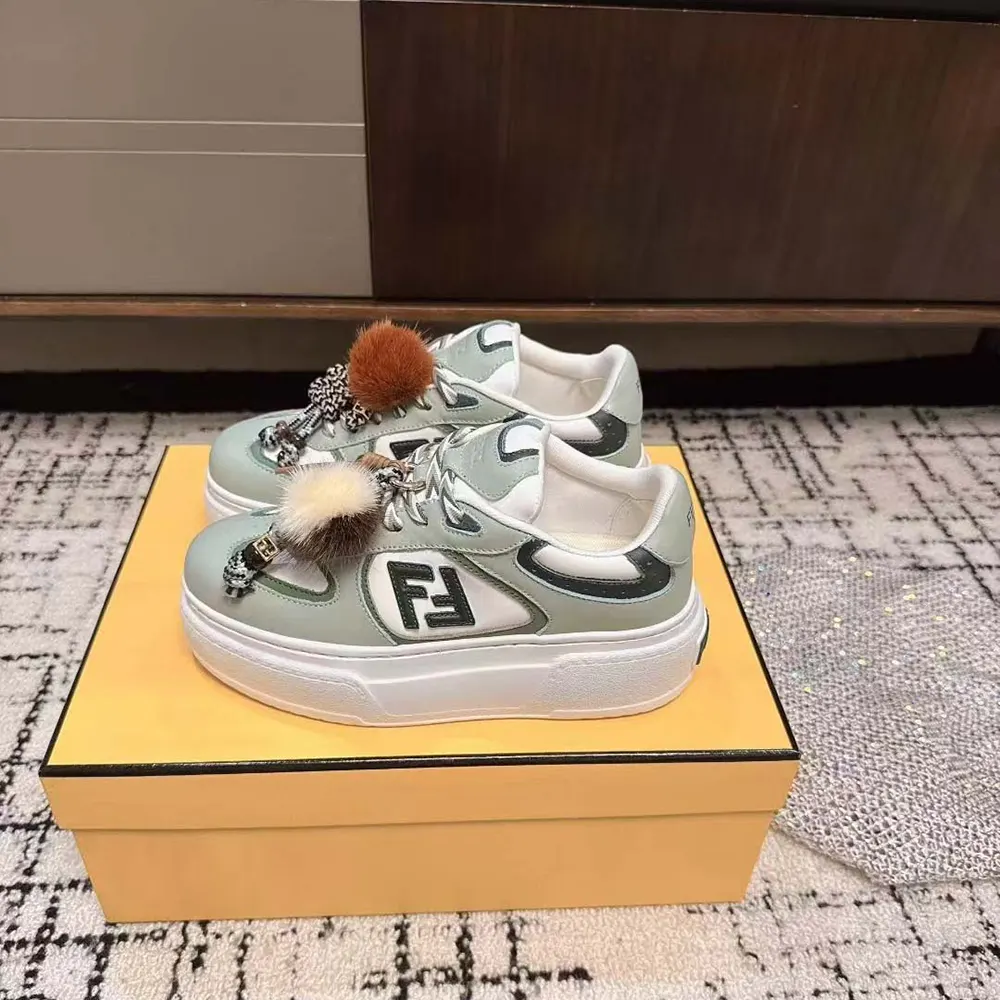 Fendi Women Match Low Top Platform Shoes In Green Leather With Charm 5 Fendi Women Match Low Top Platform Shoes In Green Leather With Charm