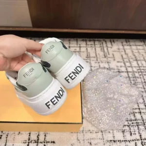 Fendi Women Match Low Top Platform Shoes In Green Leather With Charm