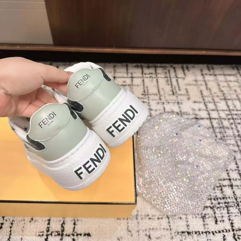 Fendi Women Match Low Top Platform Shoes In Green Leather With Charm 7 Fendi Women Match Low Top Platform Shoes In Green Leather With Charm