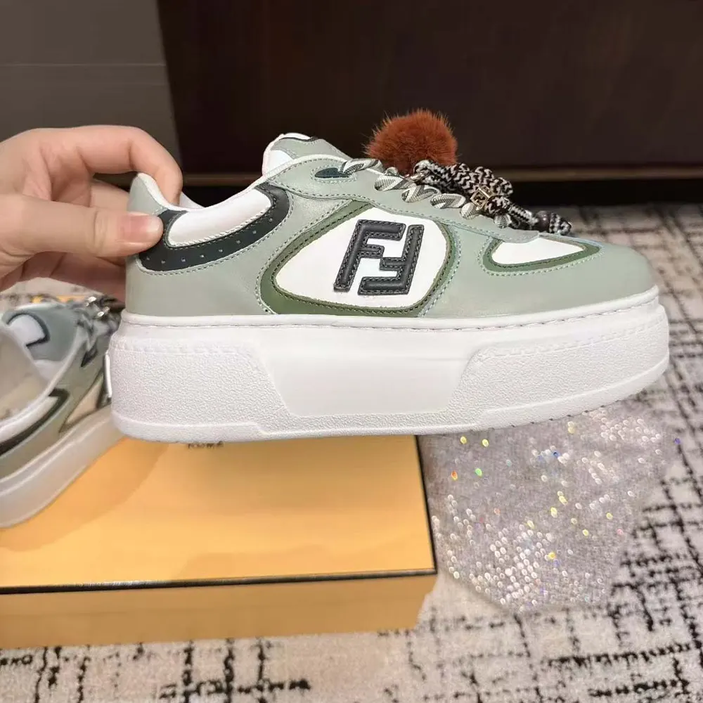 Fendi Women Match Low Top Platform Shoes In Green Leather With Charm 8 Fendi Women Match Low Top Platform Shoes In Green Leather With Charm