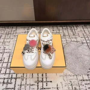 Fendi Women Match Low Top Platform Shoes In White Leather With Charm