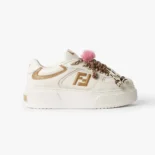 Fendi Women Match Low Top Platform Shoes In White Leather With Charm