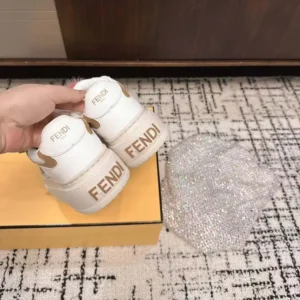 Fendi Women Match Low Top Platform Shoes In White Leather With Charm