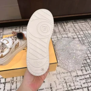 Fendi Women Match Low Top Platform Shoes In White Leather With Charm