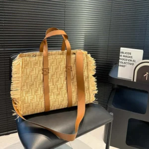 Fendi Women Summer Tote Jacquard Fabric Bag with Raffia FF