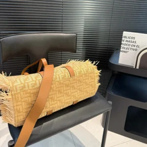 Fendi Women Summer Tote Jacquard Fabric Bag with Raffia FF