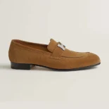 Hermes Men Paris Loafer in Suede Calfskin with Signature Paris Buckle-Brown