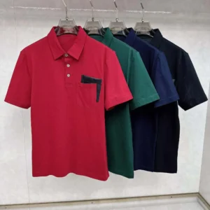 Hermes Men Polo Shirt with Pocket-Dark Green