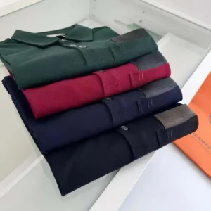 Hermes Men Polo Shirt with Pocket-Dark Green