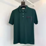 Hermes Men Polo Shirt with Pocket-Dark Green