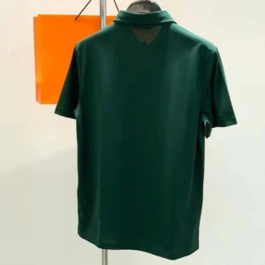 Hermes Men Polo Shirt with Pocket-Dark Green