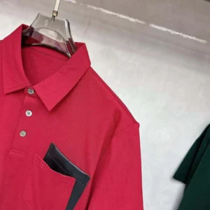 Hermes Men Polo Shirt with Pocket-Red