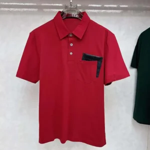 Hermes Men Polo Shirt with Pocket-Red