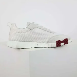 Hermes Unisex Bouncing Sneaker in Graphic Mesh and Suede Goatskin-White