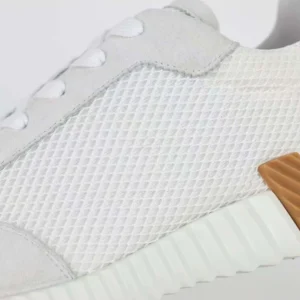 Hermes Unisex Bouncing Sneaker in Graphic Mesh and Suede Goatskin-White