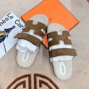 Hermes Women Chypre Sandal in Calfskin with Shearling Lining