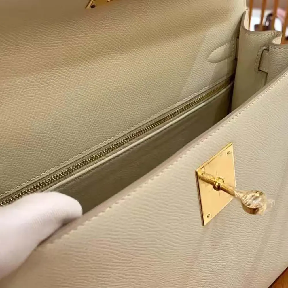 Hermes Women Kelly Bag 25 Epsom Leather-White 10 Hermes Women Kelly Bag 25 Epsom Leather-White