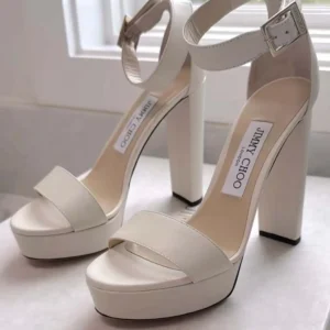 Jimmy Choo Women Isra 120 Leather Platform Sandals-White