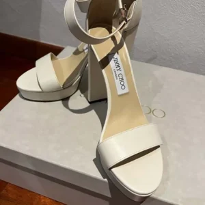 Jimmy Choo Women Isra 120 Leather Platform Sandals-White