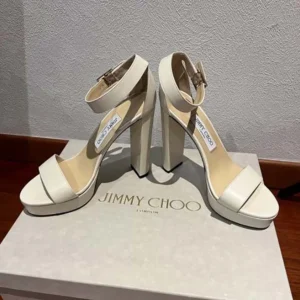 Jimmy Choo Women Isra 120 Leather Platform Sandals-White