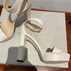 Jimmy Choo Women Isra 120 Leather Platform Sandals-White
