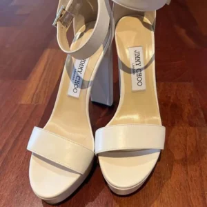 Jimmy Choo Women Isra 120 Leather Platform Sandals-White