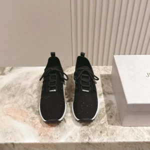 Jimmy Choo Women Veles Black Sequin Knit Trainers VELESBNV