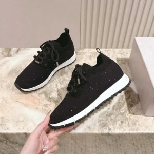 Jimmy Choo Women Veles Black Sequin Knit Trainers VELESBNV