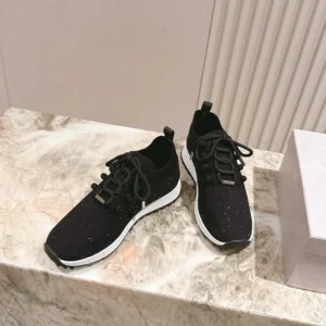 Jimmy Choo Women Veles Black Sequin Knit Trainers VELESBNV