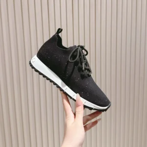 Jimmy Choo Women Veles Black Sequin Knit Trainers VELESBNV