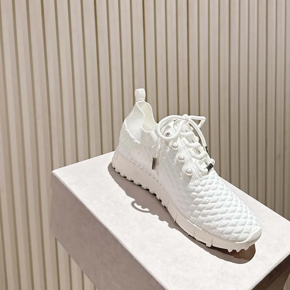 Jimmy Choo Women Veles White Textured Knit Trainers VELESITB 5 Jimmy Choo Women Veles White Textured Knit Trainers VELESITB