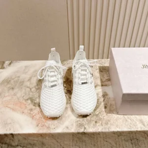 Jimmy Choo Women Veles White Textured Knit Trainers VELESITB