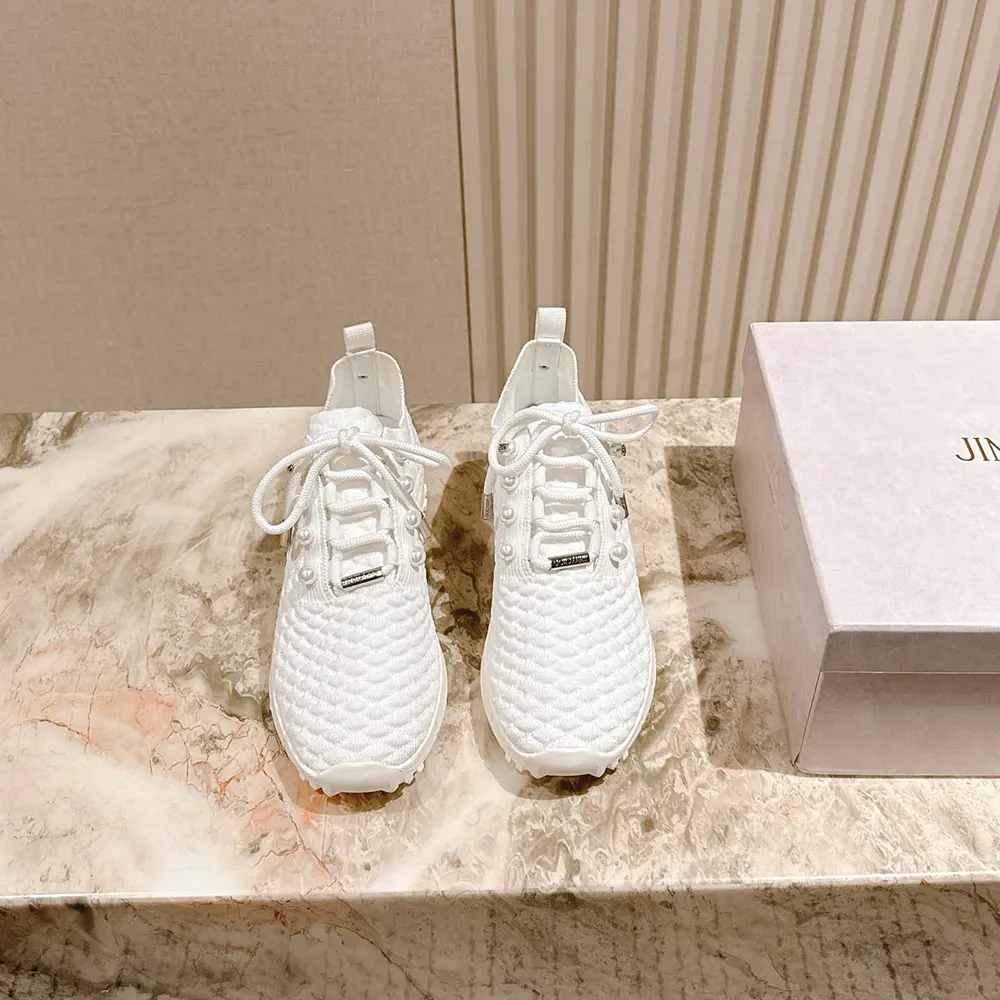Jimmy Choo Women Veles White Textured Knit Trainers VELESITB 2 Jimmy Choo Women Veles White Textured Knit Trainers VELESITB
