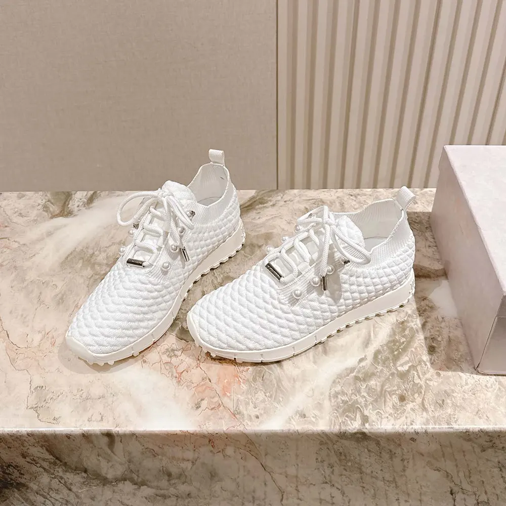 Jimmy Choo Women Veles White Textured Knit Trainers VELESITB 4 Jimmy Choo Women Veles White Textured Knit Trainers VELESITB