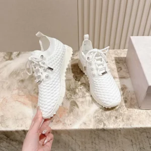 Jimmy Choo Women Veles White Textured Knit Trainers VELESITB